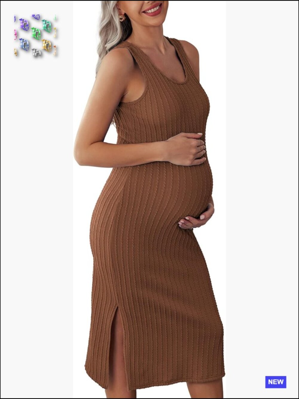 Maternity Tank Dress Rib Knit Bodycon Sleeveless Side Slit Casual Pregnancy Wear - Picture 1 of 7